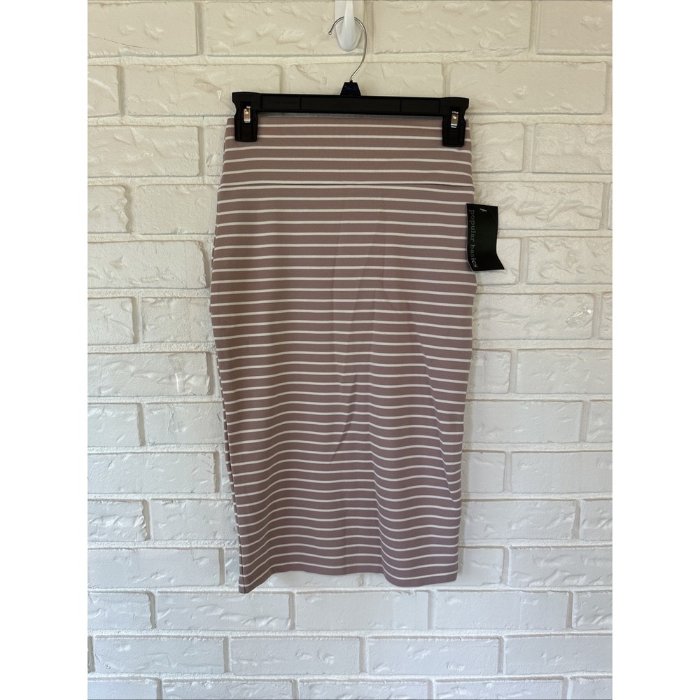 Popular Basics Taupe and White Striped Pencil Skirt